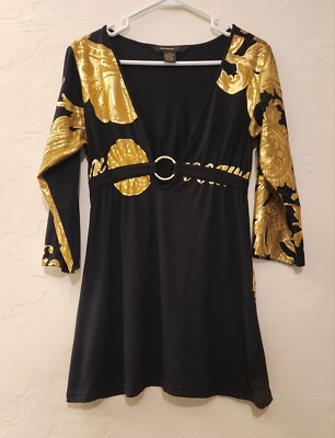 Rocawear Black And Gold Dress Low Cute Thigh High Club Dress Size Medium |  eBay