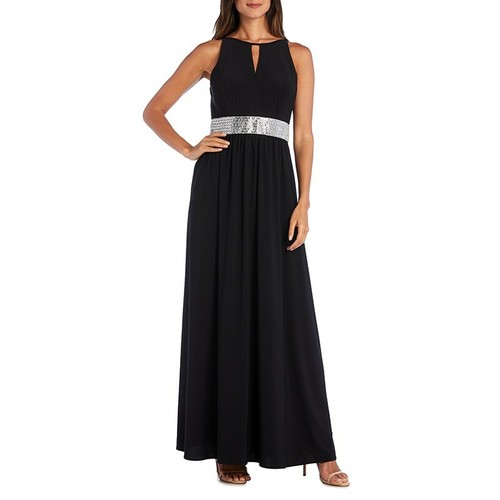 NEU RM Richards SCHWARZES MAXIKLEID EMPIRE TAILLE VERZIERT GRÖSSE 16 138 $