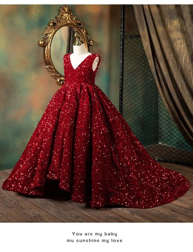 Puffy Dresses Girls Ball Gown Prom Sequins Dresses Kids Elegant Communion Dress - Picture 14 of 21