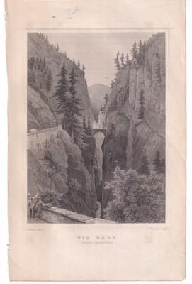 Die Via Mala Canton Graubünden 1857 Schweiz Stahlstich Rohbock/Umbach  