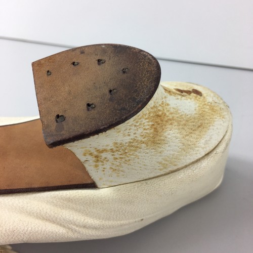 Antique Ladies Leather Shoes Circa 1900 Beige Pumps Heels Beaded Foot Straps VTG - Picture 11 of 22