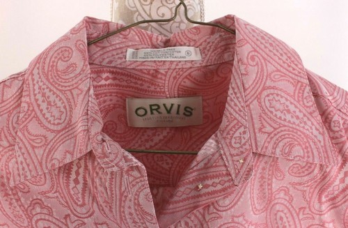 Orvis Womens sz 6 Pink Paisley Pattern Button Down Shirt Blouse Cotton Blend EUC - Picture 2 of 11