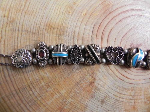 Sterling Silber .925, Türkis, Onyx, Granat Schiebe Charms ARMBAND 7 1/2" - Bild 2 von 6