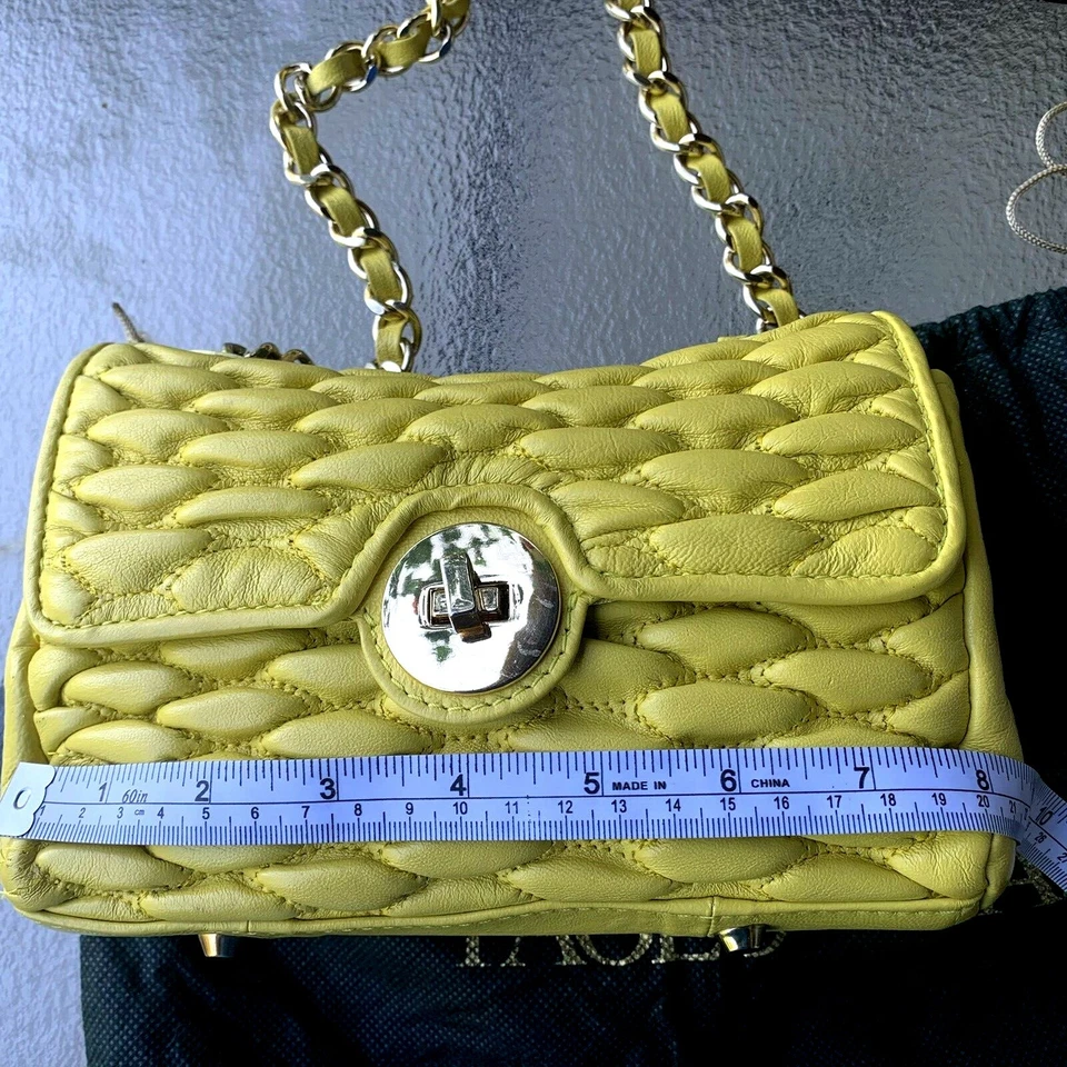 Bolsa tiracolo/ombro nova com etiquetas Paolo Masi acolchoada couro amarelo feita na Itália - Imagem 4 de 4