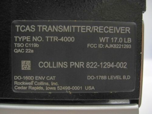 Collins TTR-4000 TCAS Transmitter / Receiver - PN: 822-1294-002 - Picture 6 of 7
