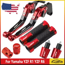For Yamaha YZF R1 YZF R6 CNC Handle Grips End Cap Brake Clutch Levers US