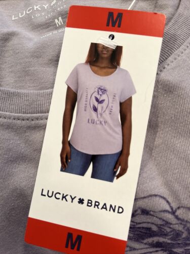 Lucky Brand T Shirt Womens Medium Minimal Grey Graphic Short Sleeves Round Neck