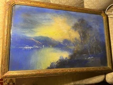 William Henry Chandler (1854 - 1928) "Hudson River Scene" Pastel Painting-Framed