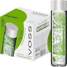 VOSS Lime Mint Flavoured Sparkling Water, Pack of 12 x 375ml VOSS Original Glass
