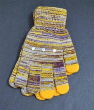 New Variegate Yellow Purple Lavender 3 Finger Texting Gloves Rhinestone Trim B22