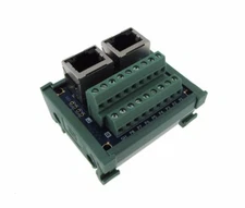 Dual RJ45 Ethernet Connector Breakout Board w/ LED 180 Vertical Din Rail Mount