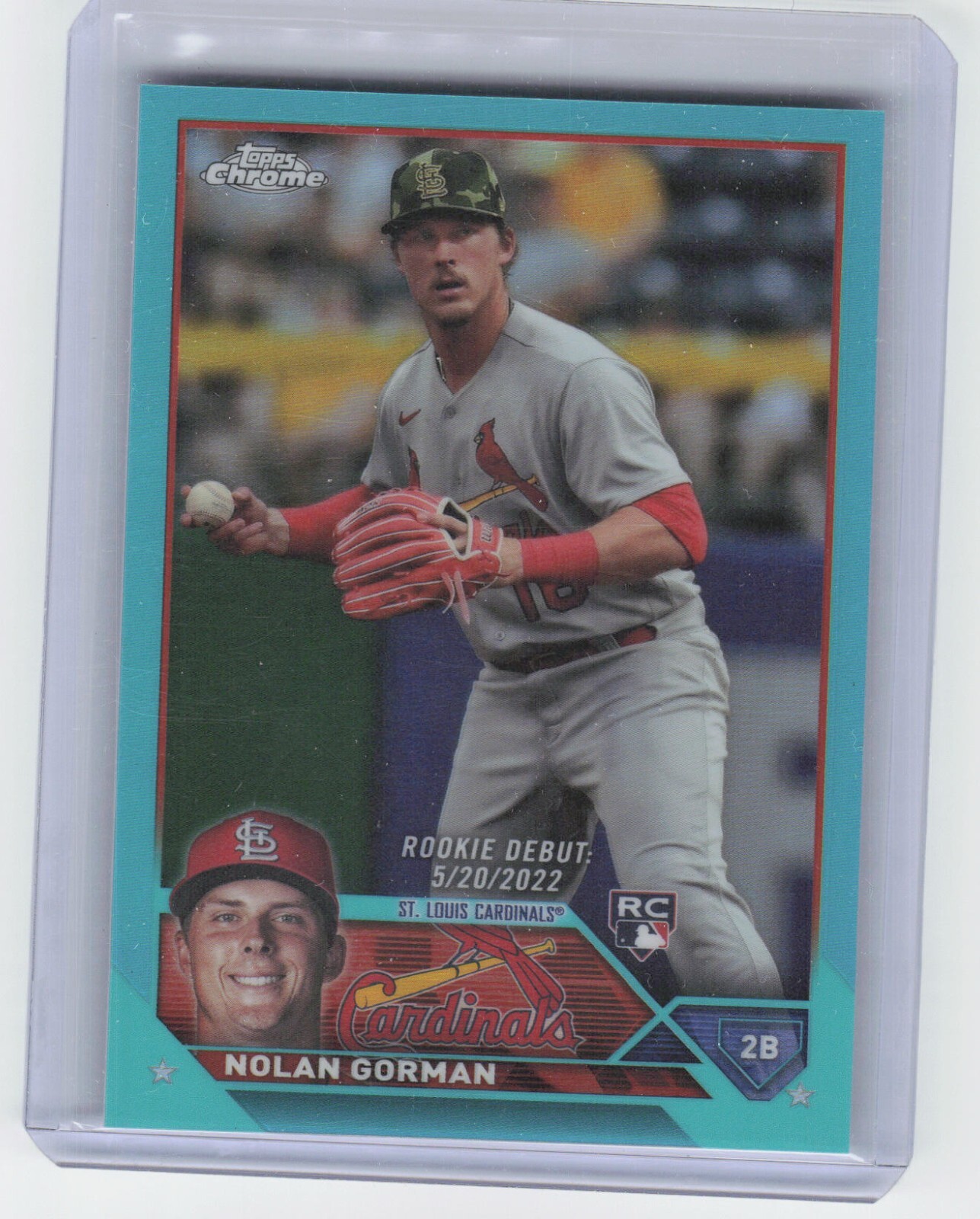 2023 Topps Chrome Update Nolan Gorman USC145 Rookie Debut Aqua Refractor /199