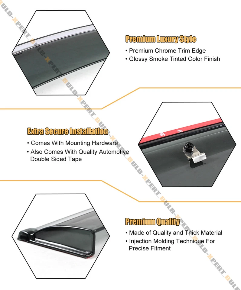 PARA 08-12 HONDA ACUERDO 4 PUERTAS CROMO MOLDURA CLIP EN VENTANA VISERA PROTECTOR DE LLUVIA DEFLECTOR Foto 4 de 4