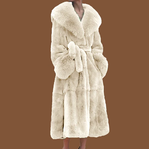 Abrigo informal suelto largo grueso otoño e invierno cuello de piel grande para mujer - Imagen 29 de 34