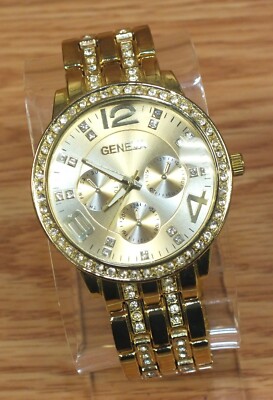 Geneva Fashion Watch Unisex Gold Tone Rhinestones Multi-Dial Quartz 45mm WORKS Geneva Men main image 2