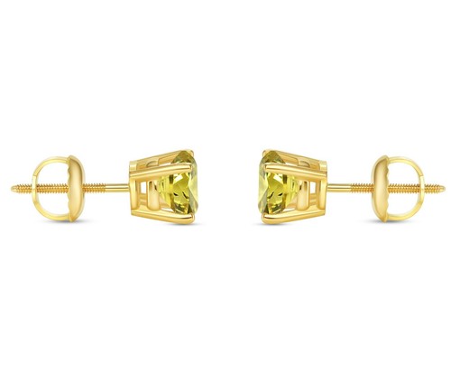 1.25 Ct Round Canary Created Diamond Earrings Real 14K Yellow Gold Screw Basket - Picture 3 of 3