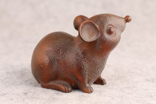 Bella statua giapponese in legno di bosso topo in legno netsuke arte regalo da collezione - Foto 9 di 9
