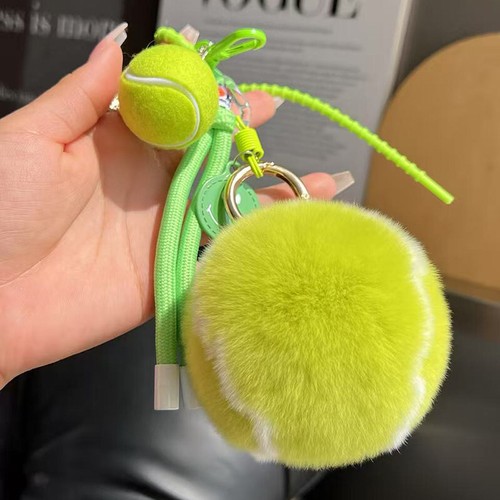 Joli vrai lapin/fourrure de rex tennis porte-clés pompon sac de balle voiture téléphone pendentif cadeaux - Photo 5/7