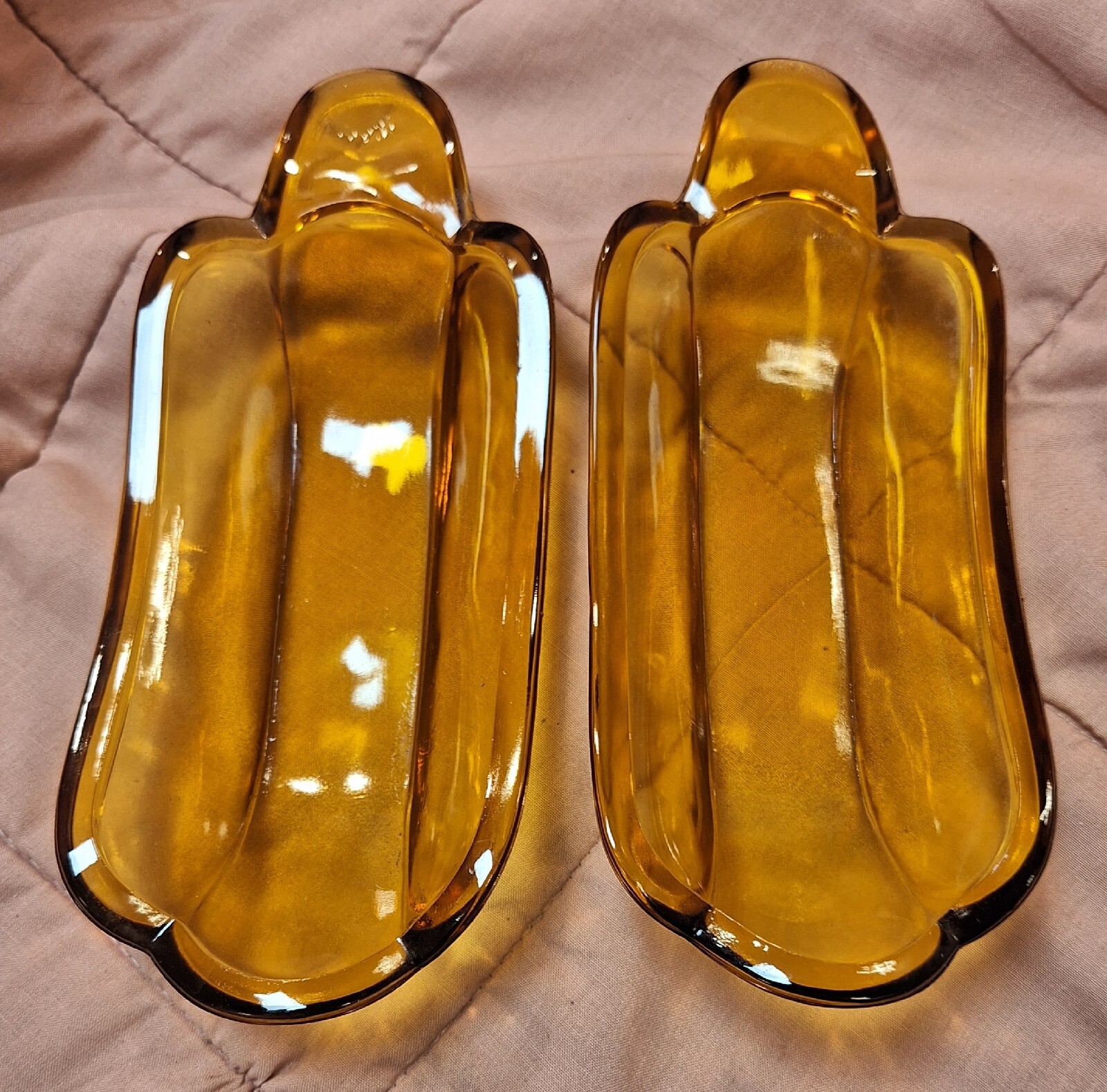 2 Vintage Amber Depression Glass candy dishes eBay