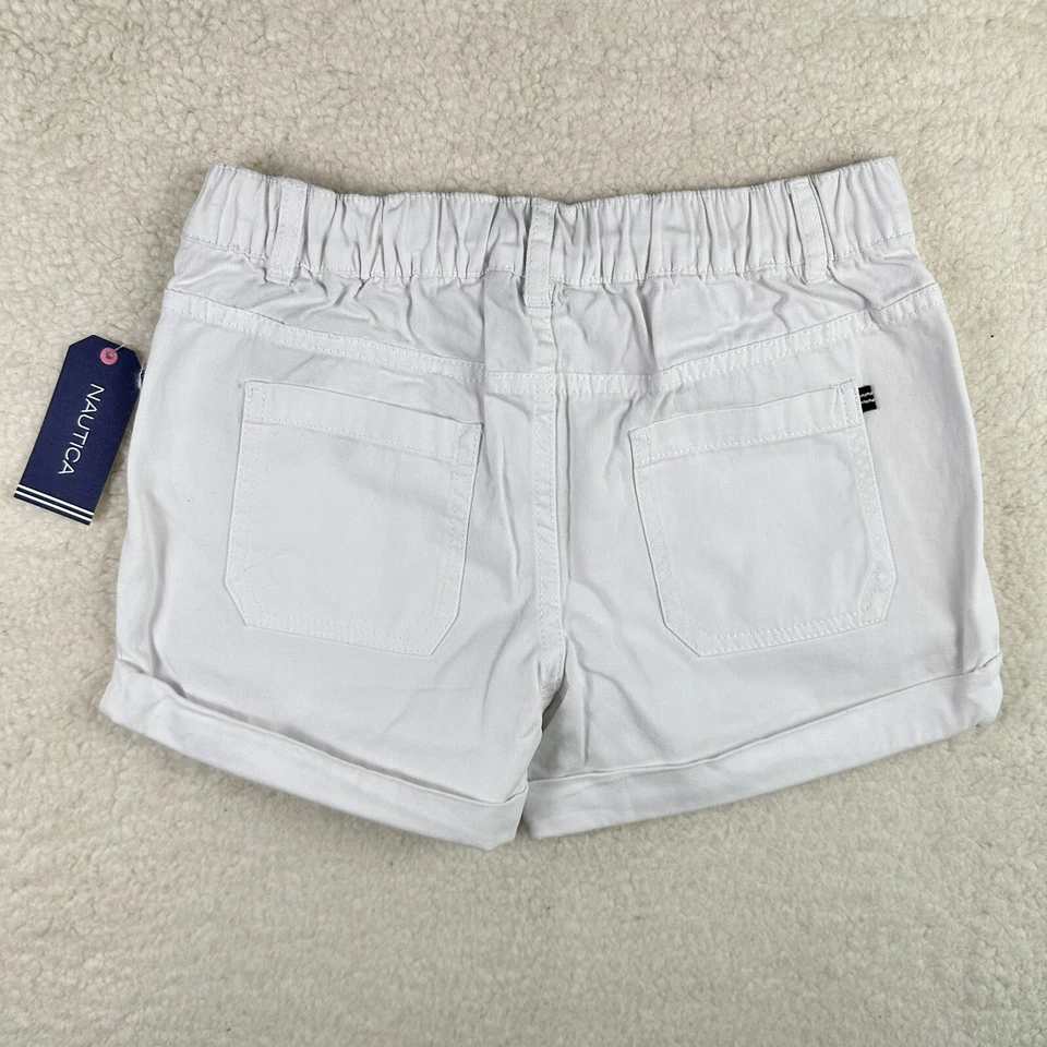 Nautica Girls Twill Shorts Pull-on w Stretch Elastic Waistband Belt Loops White - Image 2 of 4