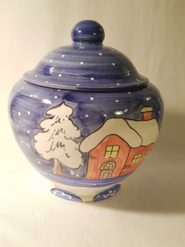 Wonderful Christmas Cookie Jar - Zrike Home For The Holidays Handpainted Italy - Picture 1 of 7