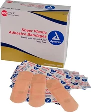Dynarex 3602 Sheer Plastic Adhesive Bandage Sterile 1 x 3" 100 per Box