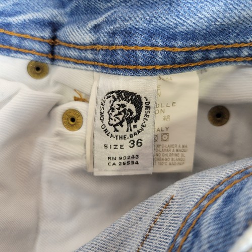 Diesel Jeans Mens 36x34 Blue Straight Leg Button Fly Distressed Denim Pant Italy - Picture 8 of 14