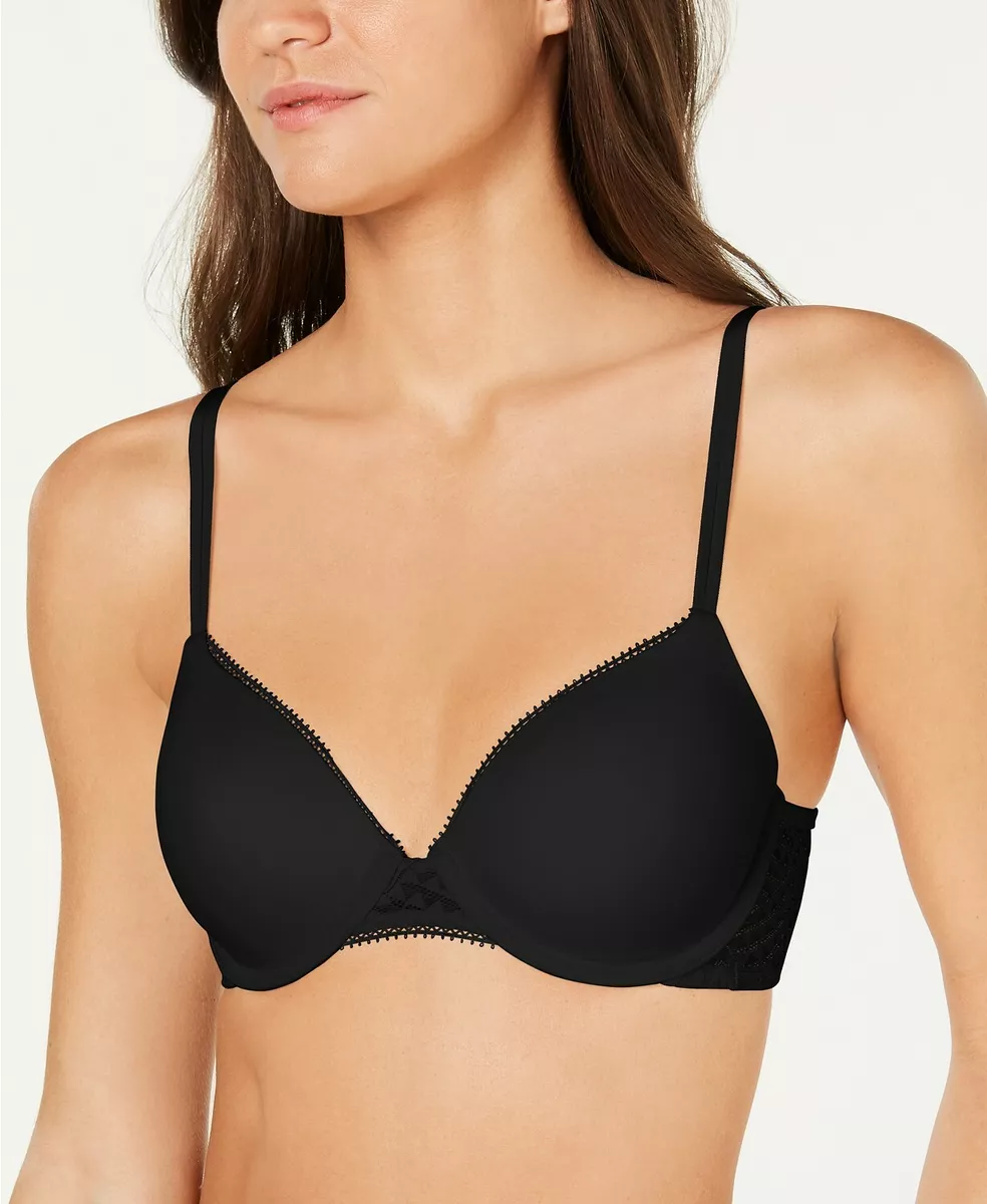 Calvin Klein Perfectly Fit Geometric Lace Memory Foam Black T-Shirt Bra  Size 38C