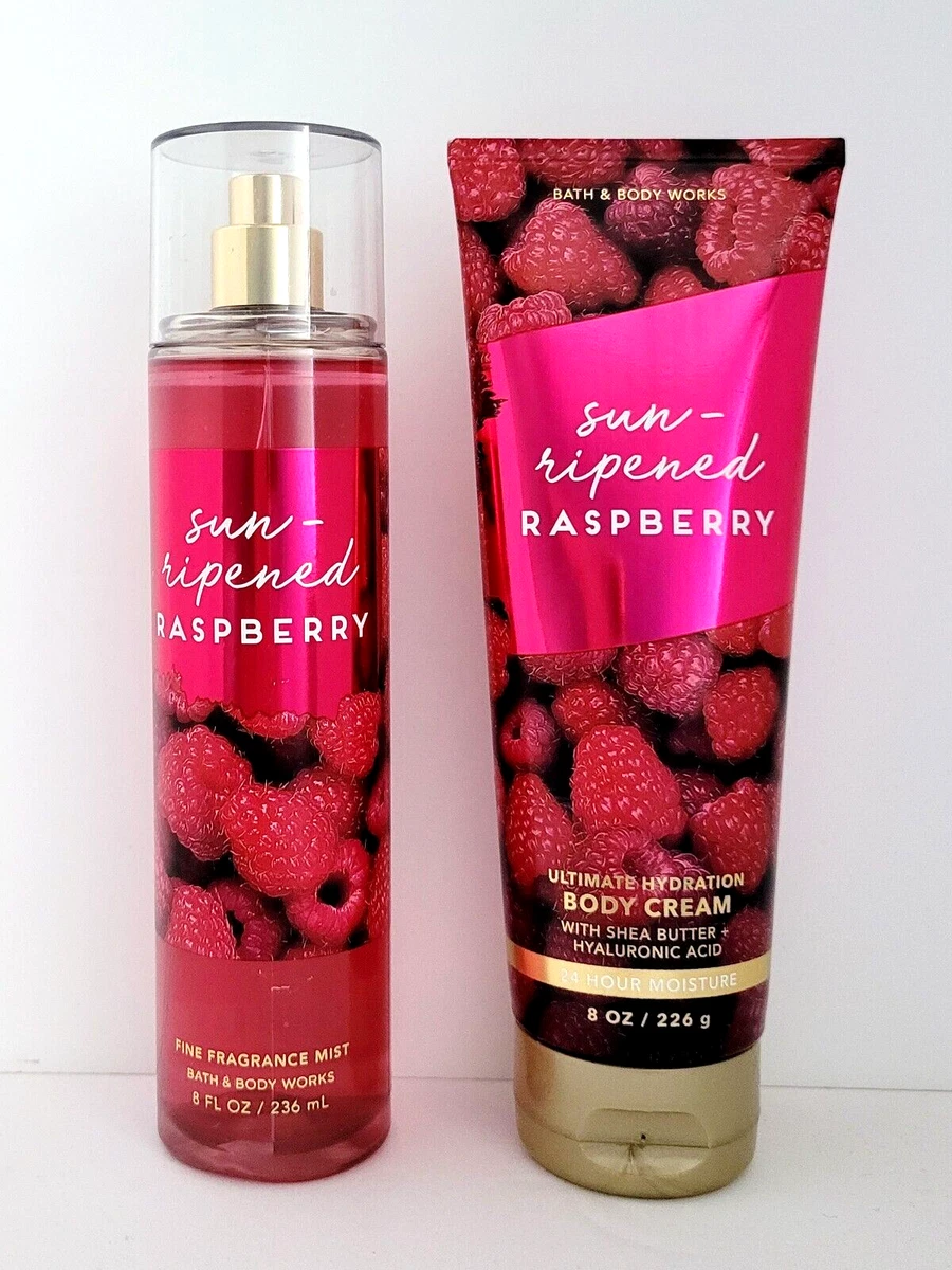 Bath & Body Works SUN-RIPENED RASPBERRY Fragrance Body Mist & Cream Set of 2