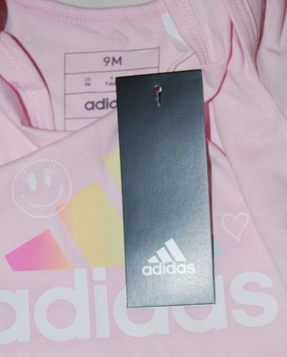 NWT & Flaw adidas Infant Girls Light Pink SS Badge of Sport Logo Short Romper 9M - Picture 11 of 12