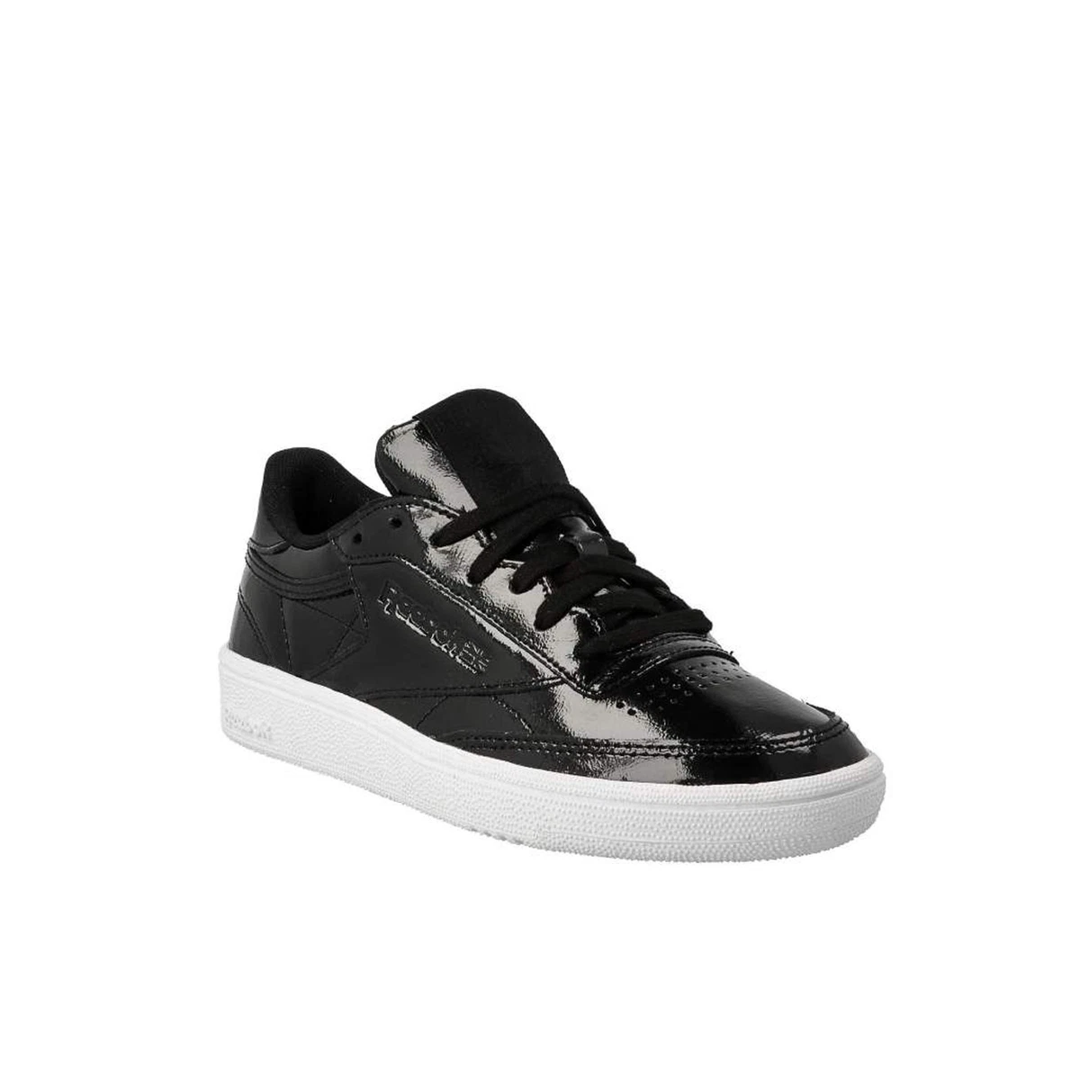 Reebok Club C85 Patent Lace Up Black Smooth Leather Womens