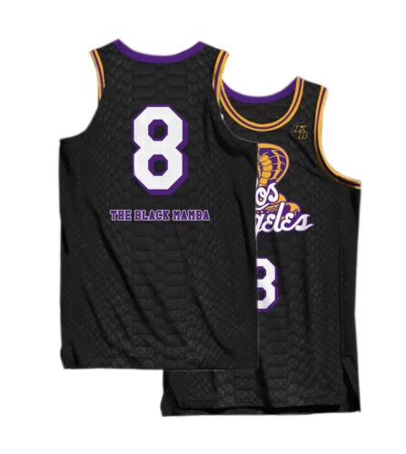 Camiseta deportiva de baloncesto de diseño Bryant Mamba #8 de Los Ángeles piel de serpiente negra personalizada - Imagen 1 de 3