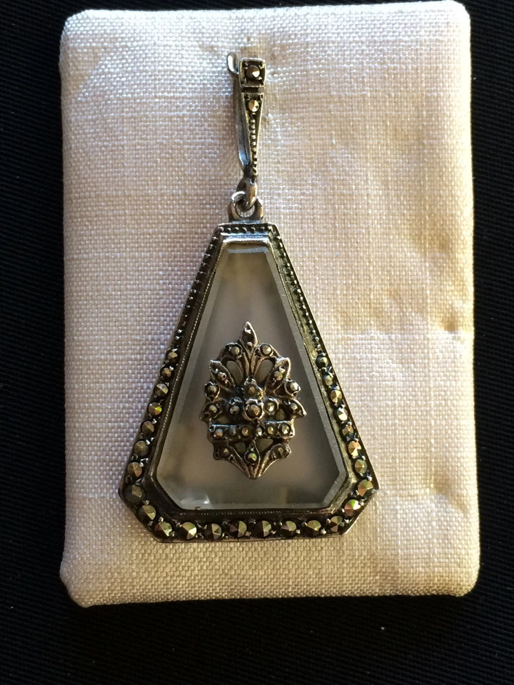 Antico pendente argento 925 con marcasiti e cristallo anni '60 vintage P88 - Immagine 2 di 4