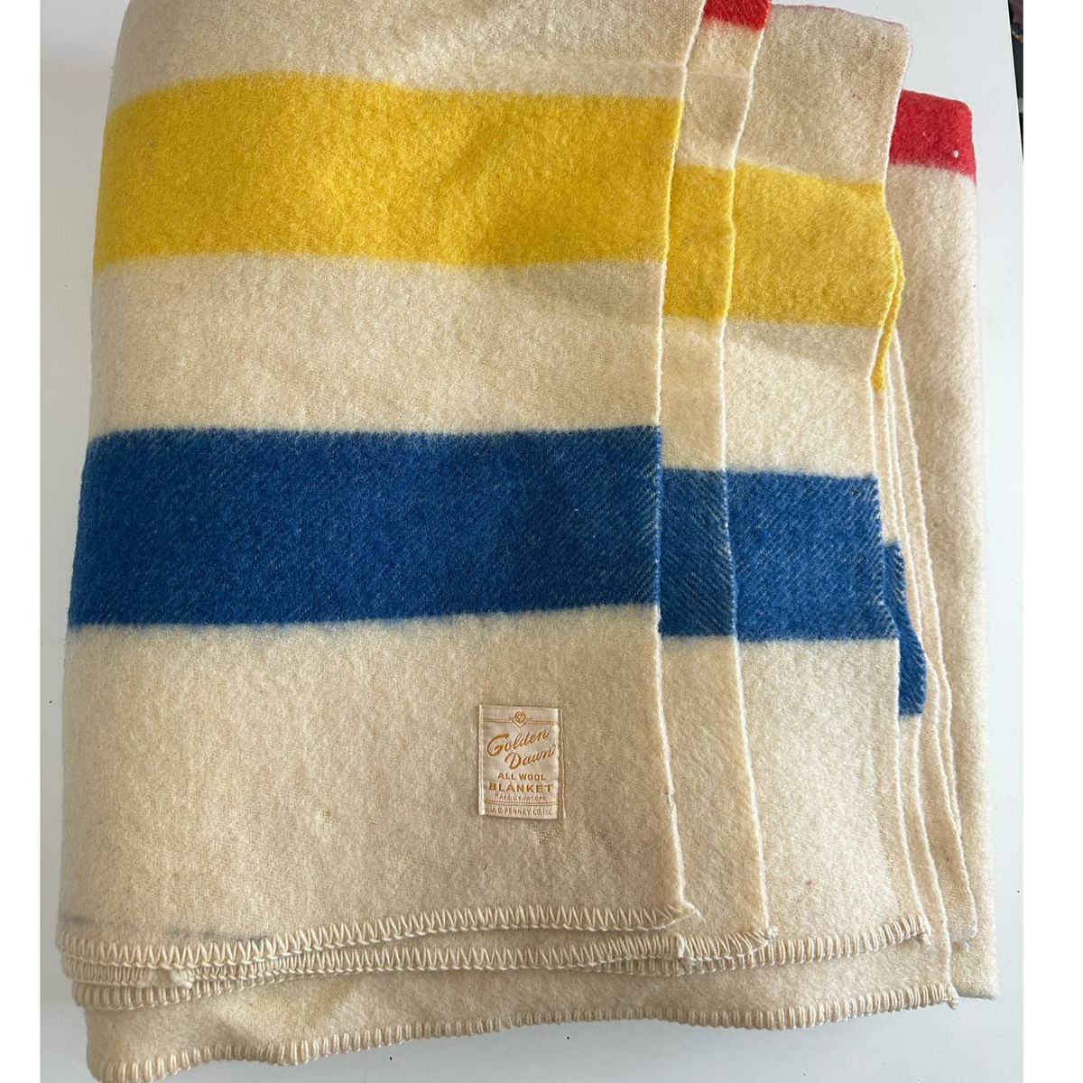 Vintage Golden Dawn JC Penney all wool striped blanket 71x81