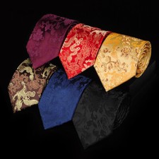 Mens Dragon Pattern Neck Ties Satin Silk-Like Necktie Cravat Party Chinese Retro