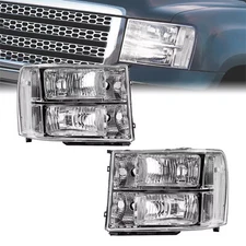 Chrome Clear Lamps Front Headlights Assembly For GMC Sierra 1500 2007-2013 Pair