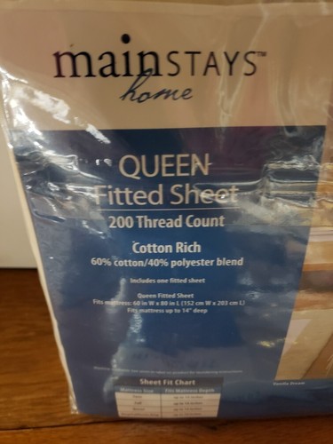 Mainstays HOME QUEEN FLAT & FITTED SHEETS COTTON RICH VANILLA DREAM BLEND 200 TC - Picture 2 of 4