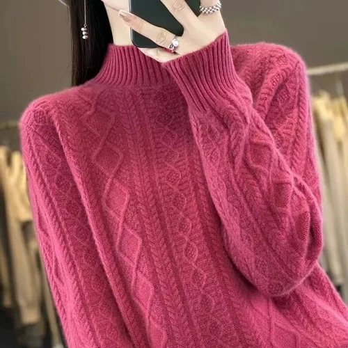 Women Sweater Wool Turtleneck Cashmere Knitwaer Casual Pullover Tops - Picture 14 of 36