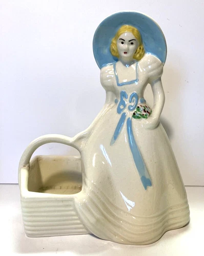 $10 SALE Vintage HULL USA 954 Pottery Southern Belle Lady Girl w/ Basket Planter