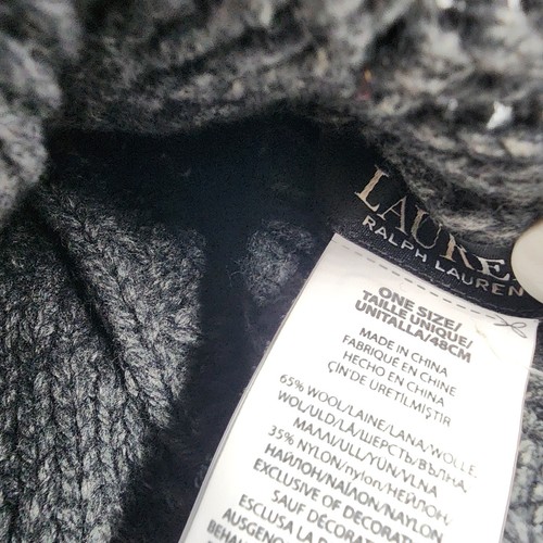 Lauren Ralph Lauren Cable Knit Beanie With Pom Women's One Size Gray Wool Blend - Picture 12 of 12