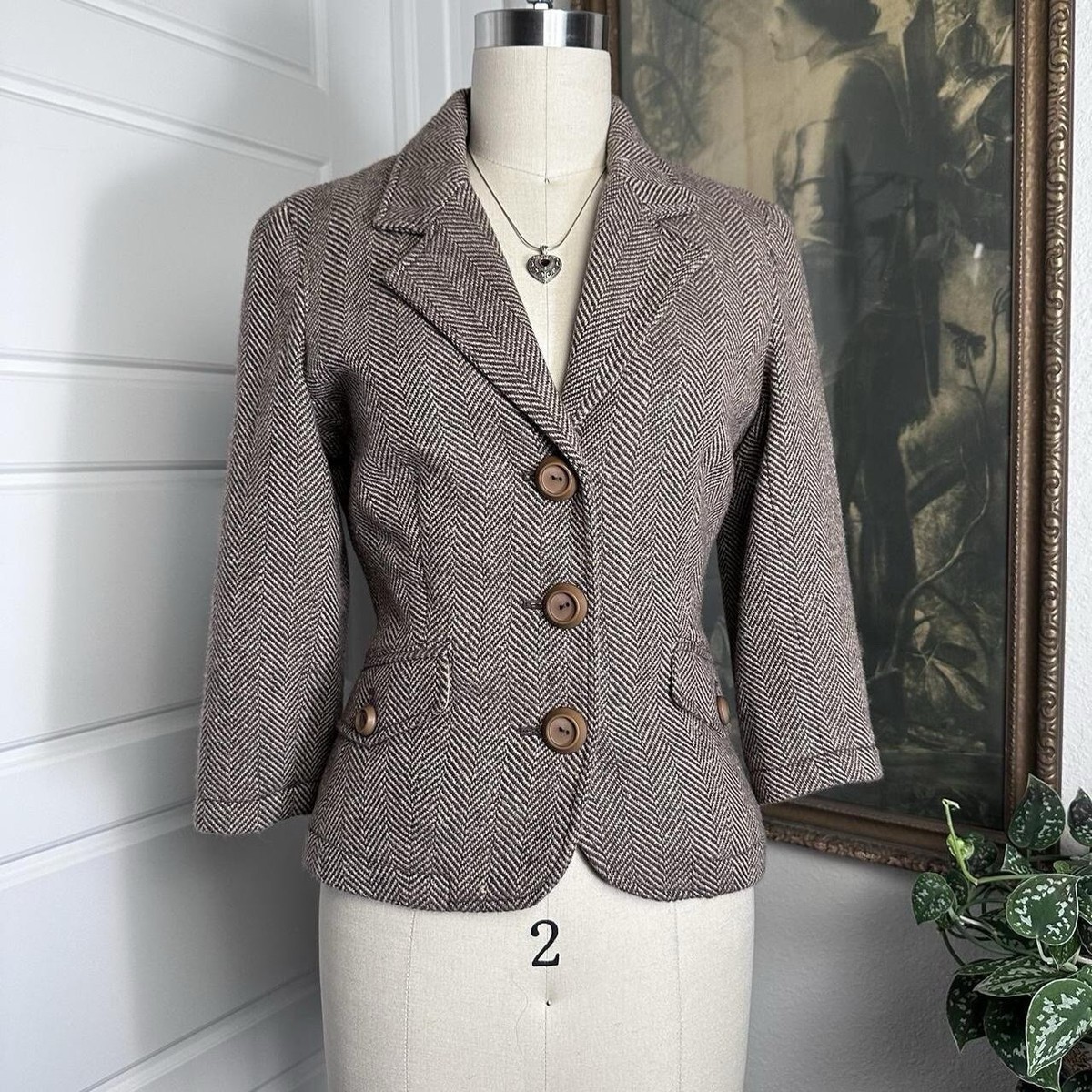 Vintage 90s early 2000s button up cropped fitted coat jacket 