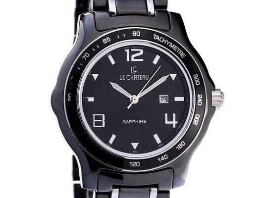 Le Chateau Men's Black Ceramic Silver Tone Watch