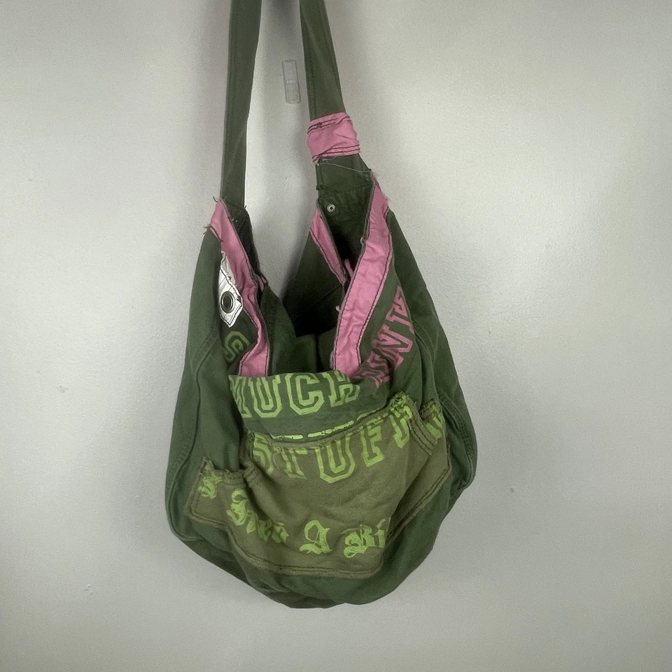 VTG Victoria's Secret PINK Messenger Bag Oversized Tote Crossbody Green Y2K Prep - Image 3 of 4