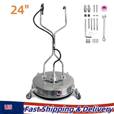 24" Pressure Washer Surface Cleaner 4 Wheels Dual Handle 4900PSI Stainless Steel