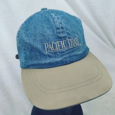 Pacific Trail Denim Fabric Union Made In USA Baseball Cap Dad Hat Leather