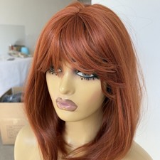 Costume Wigs With Bangs Bob Straight Heat Resistant Hair Copper Red