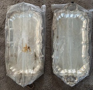 Silver Footed ETON Two Large Trays With Handles.26”x13”wide! New Old Stock!