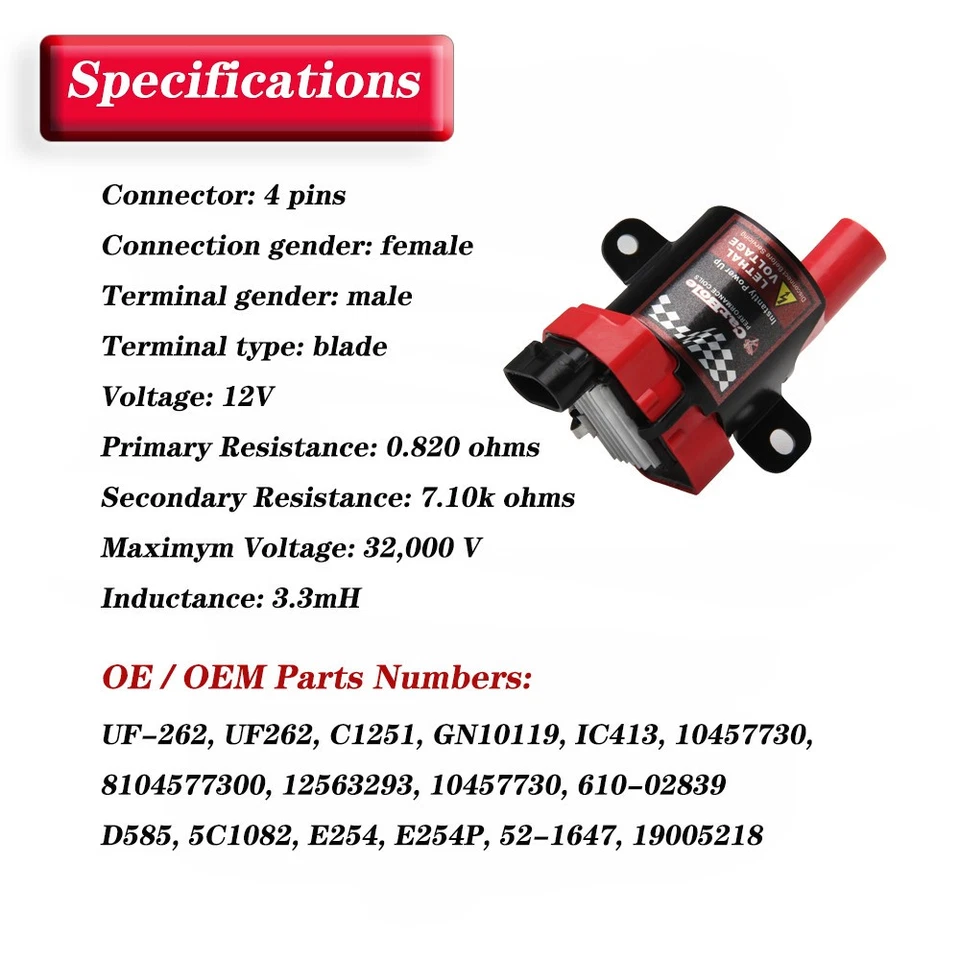 Paquete de enchufes de bobinas de encendido de alto rendimiento de 8 piezas para Chevrolet GMC 4,3 L 5,3 L 6,0 L UF262 Foto 2 de 4