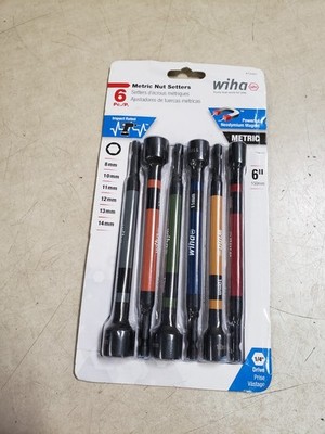Wiha 70487 6-Piece Color Coded Magnetic Nut Setter, Metric Set, 6'' OAL