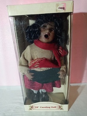 Old World Porcelain Doll, 18 in, Black Curly Hair, Hand Painted, Box